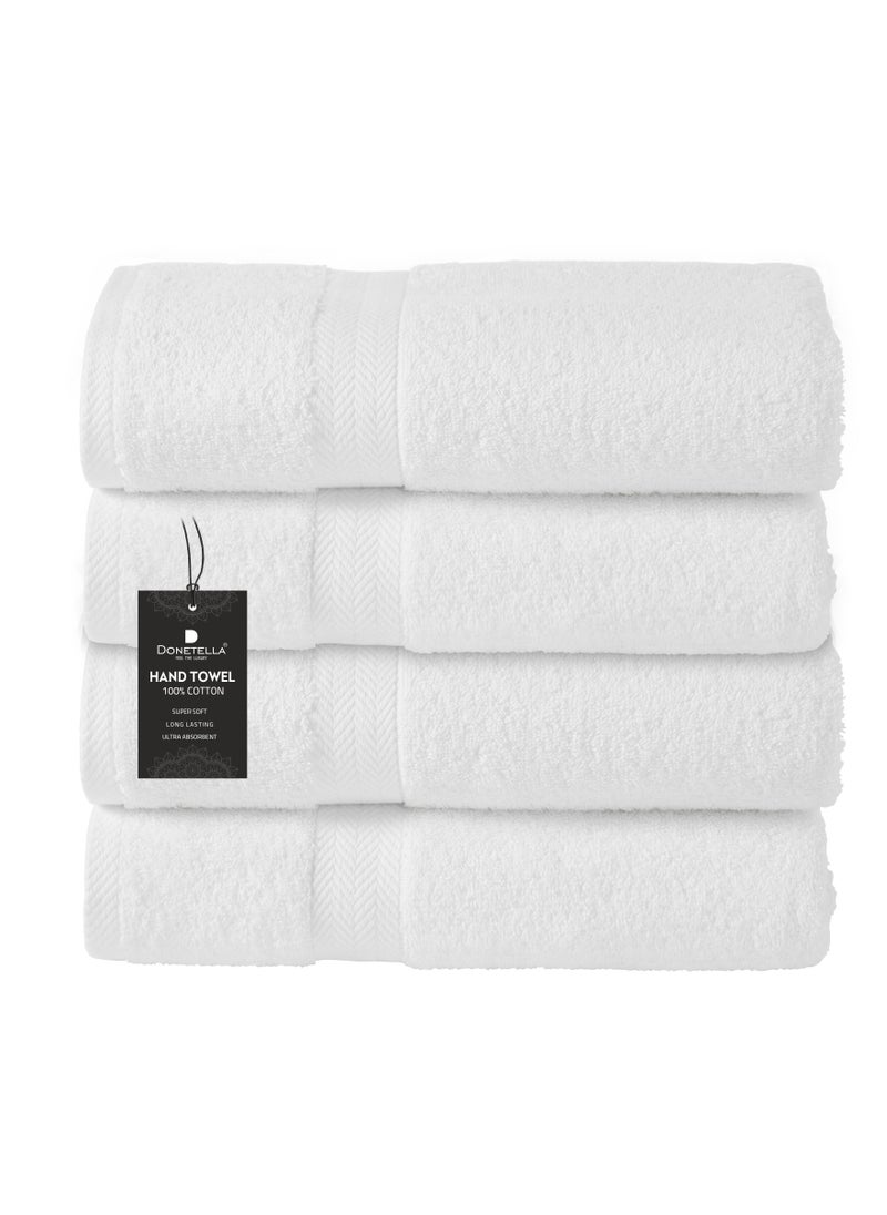 Premium 100 % Combed Cotton 4-Pcs Hand Towel Set (50 X 90 CM) 600 GSM Super Soft Hand Towel, Highly Absorbent, Quick Dry,Best Towel for Bathroom, Spa And Hotel,White