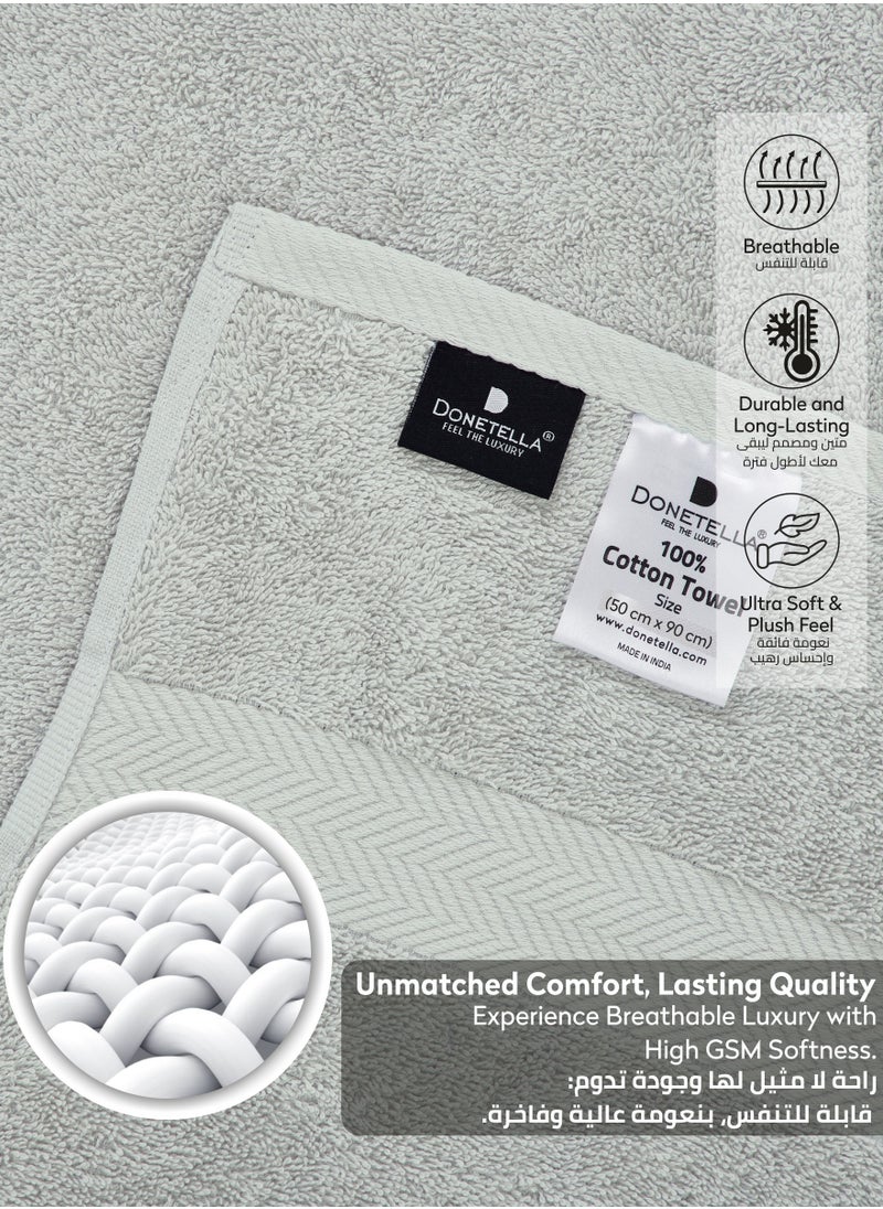 Premium 100 % Combed Cotton 4-Pcs Hand Towel Set (50 X 90 CM) 600 GSM Super Soft Hand Towel, Highly Absorbent, Quick Dry,Best Towel for Bathroom, Spa And Hotel,Light Grey