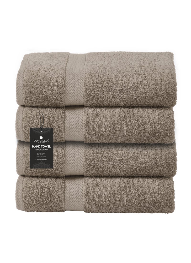 Premium 100 % Combed Cotton 4-Pcs Hand Towel Set (50 X 90 CM) 600 GSM Super Soft Hand Towel, Highly Absorbent, Quick Dry,Best Towel for Bathroom, Spa And Hotel,Dark Beige