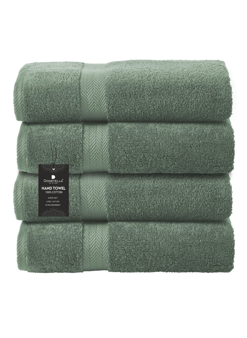 Premium 100 % Combed Cotton 4-Pcs Hand Towel Set (50 X 90 CM) 600 GSM Super Soft Hand Towel, Highly Absorbent, Quick Dry,Best Towel for Bathroom, Spa And Hotel,Olive Green