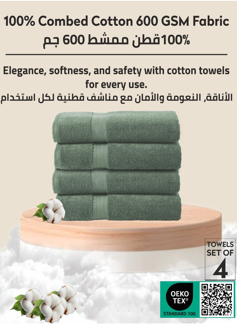 Premium 100 % Combed Cotton 4-Pcs Hand Towel Set (50 X 90 CM) 600 GSM Super Soft Hand Towel, Highly Absorbent, Quick Dry,Best Towel for Bathroom, Spa And Hotel,Olive Green