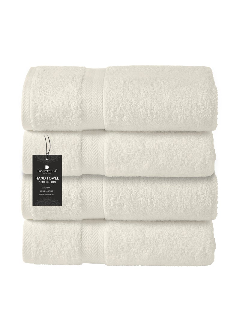 Premium 100 % Combed Cotton 4-Pcs Hand Towel Set (50 X 90 CM) 600 GSM Super Soft Hand Towel, Highly Absorbent, Quick Dry,Best Towel for Bathroom, Spa And Hotel,Ivory