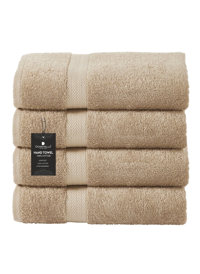 Premium 100 % Combed Cotton 4-Pcs Hand Towel Set (50 X 90 CM) 600 GSM Super Soft Hand Towel, Highly Absorbent, Quick Dry,Best Towel for Bathroom, Spa And Hotel,Light Beige