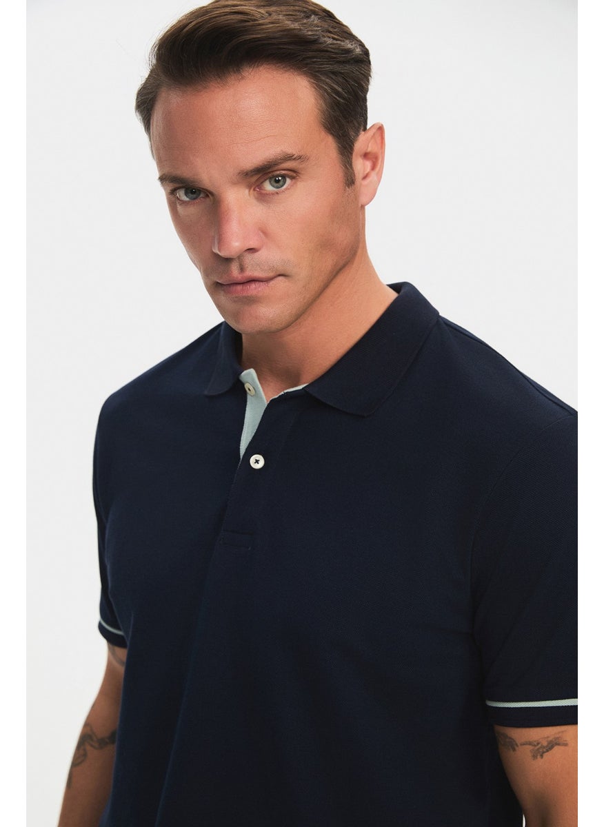 Men's Regular Fit 100% Cotton Piping Detailed Polo Collar T-Shirt