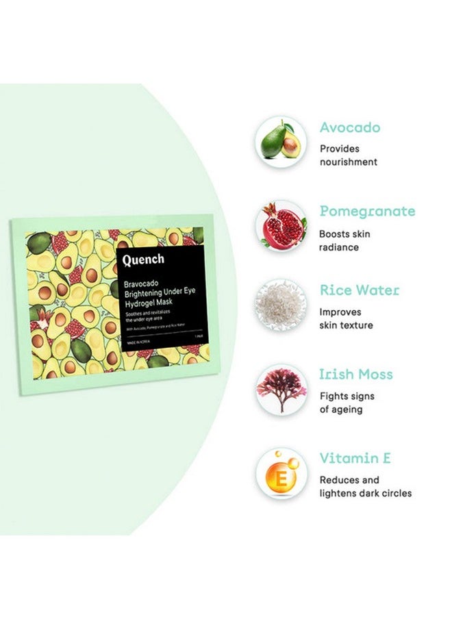 Quench Korean Under Eye Hydrogel Patches For Dark Circles & Puffiness Reduction | Enriched With Vitamin E & Avocado | Instantly Hydrates & Cools | Made In Korea (Pack Of 5)