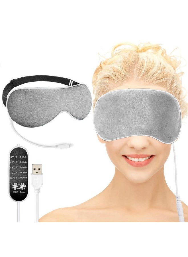 Alloy Steel Heated Eye Mask, Usb Wired Eye Mask With Temperature & Time Control, Warm Eye Compress Heating Pad For Sleep, Relieve Eye Strain, Puffy Eyes(Grey)