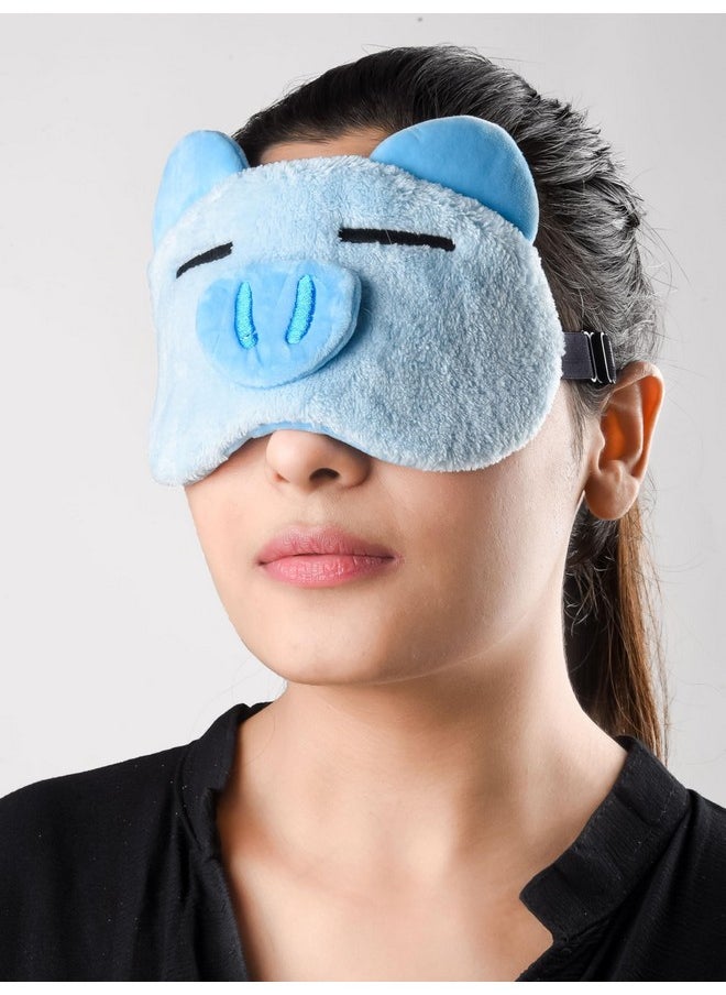 Eye Mask With Cooling Gel For Sleeping, Pig Style Adjustable Eye Masks Cover Pad For Comfortable Sleep, Dark Circles (Blue)