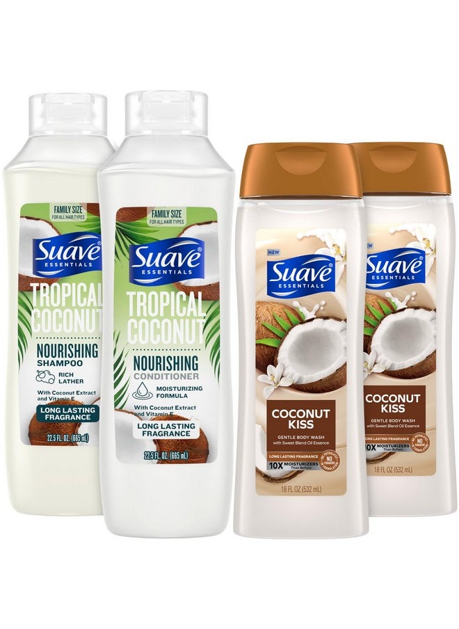 Body Wash 2-Pack + Nourishing Shampoo & Conditioner, Tropical Coconut Bundle (4 Piece Set)