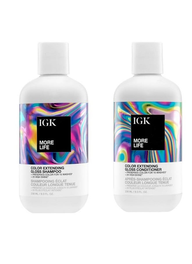 More Life Color Extending Gloss Shampoo And Conditioner Set | Preserves Color Treated Hair | Uv Protection | Vegan + Cruelty-Free | 8 Oz