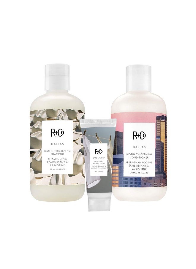 Dallas Biotin Thickening Shampoo And Conditioner Set (8.5 Oz) + Cool Wind Ph Travel Size (.5 Oz) | Thickens + Nourishes + Strengthens | Set Of 3