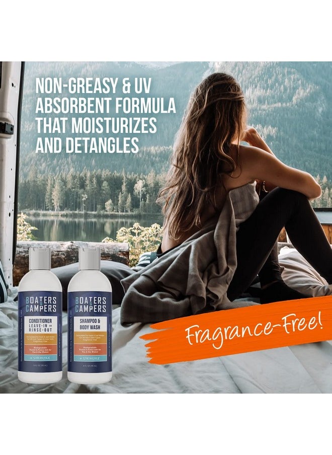 Boaters And Campers Hair Shampoo And Conditioner Set, 4 Oz Reef Safe Fragrance Free All Natural Shampoo And Conditioner For Camping, Hiking And Boating, Paraben Free Hair Care