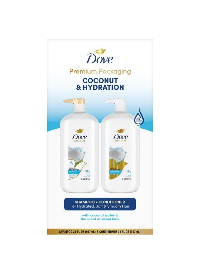 Shampoo And Conditioner Set, Coconut & Hydration, Family Size - Moisturizing Hair Products For Dry Hair, Coconut Water & Sweet Lime Scent, 31 Oz Ea