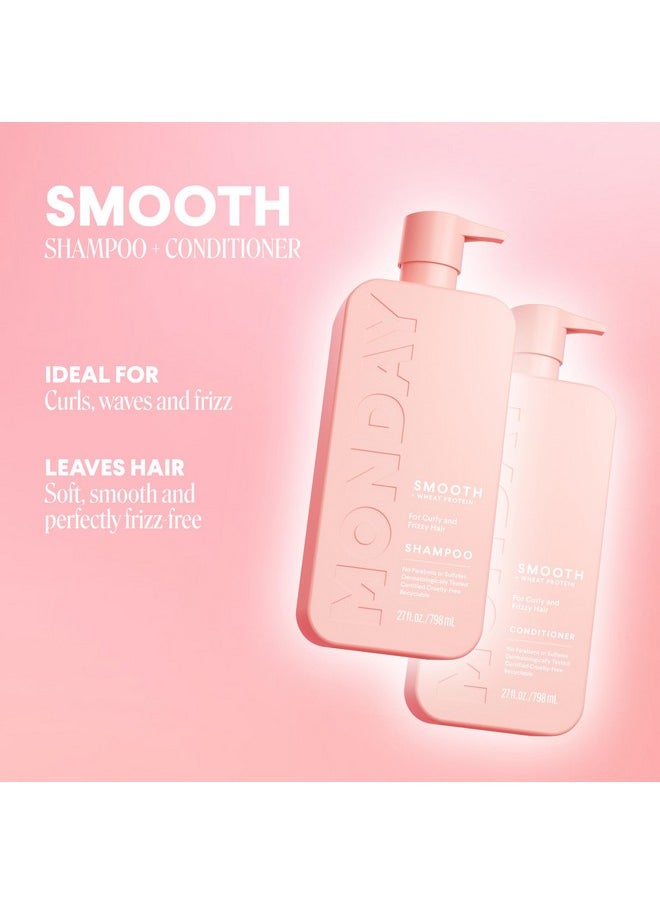 Smooth Shampoo + Conditioner Bathroom Set (2 Pack) 27Oz Each For Frizzy, Coarse, And Curly Hair, Made From Coconut Oil, Shea Butter, & Vitamin E, 100% Recyclable Bottles