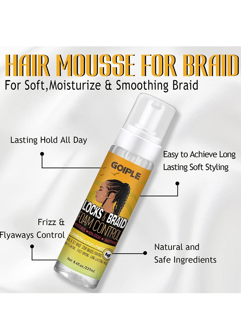 Braid Foam for Braids, Twists, Locs - No Flake Extra Hold & High Shine - Lightweight Mousse Moisturizes & Styles Hair - 8fl oz