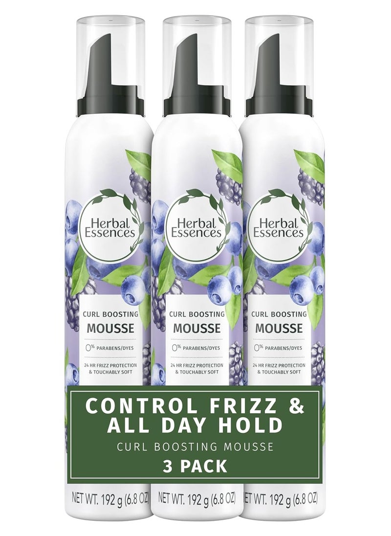 Herbal Essences Curl Boosting Mousse, Frizz Control for Curly & Wavy Hair, Long-Lasting Hold with Berry Scent, Paraben & Dye-Free, Cruelty-Free, 6.8 Fl Oz Each, 3 Pack