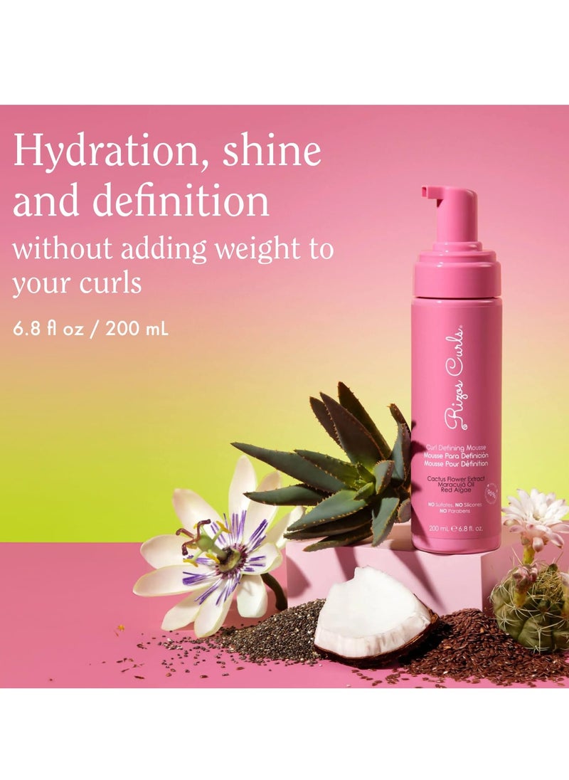 Rizos Curls Curl Defining Mousse, Hydrate & Define, Soft Hold for Volume & Definition, Frizz Free Shine with Coconut Water, Cactus Flower Extract & Maracuja Seed Oil, All Curl Patterns 2a - 4c, 6.8 oz