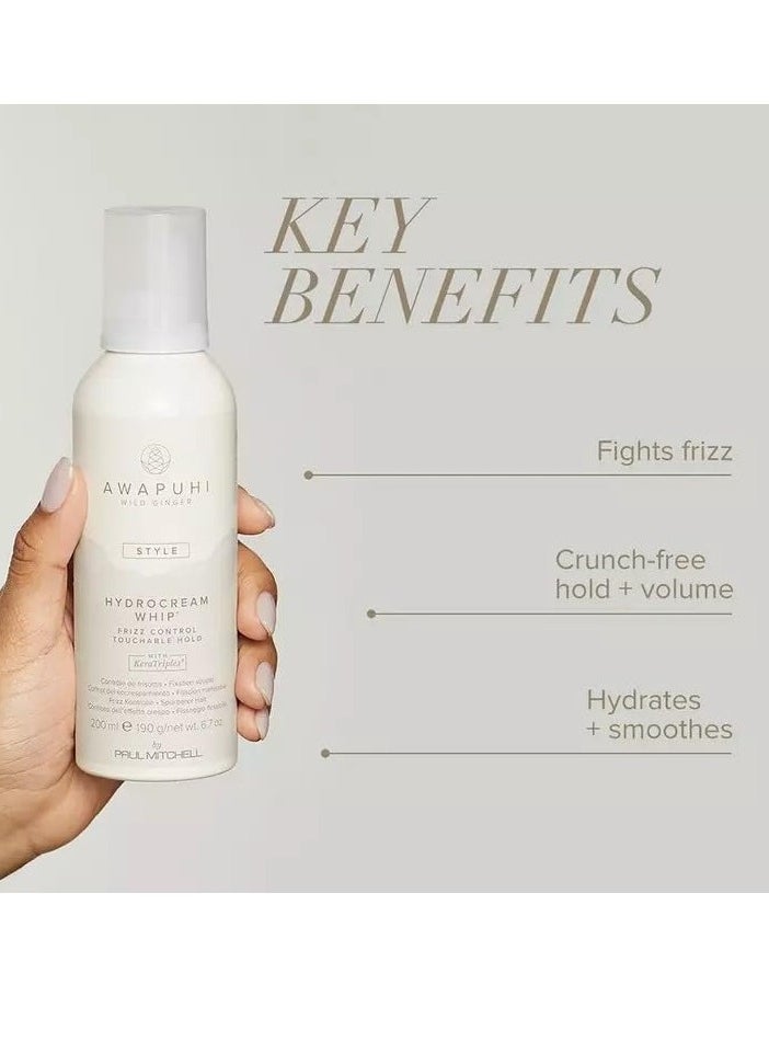 Awapuhi Wild Ginger by Paul Mitchell HydroCream Whip Mousse, Frizz Control, Touchable Hold, For All Hair Types, 6.7 oz.