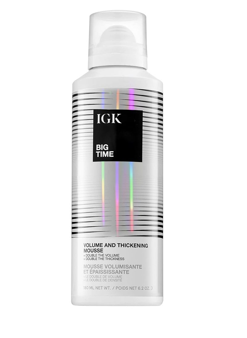 IGK BIG TIME Volume & Thickening Mousse | Moveable + Fullness + Frizz Control | Vegan + Cruelty Free | 6.2 Oz