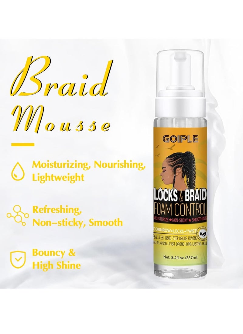 Braid and Loc Mousse for Hair Braiding, Twists, Braids and Locs - No Flake, Extra Hold, High Shine, Moisturizing, Frizz Control, Lightweight, Easy Application, with Leopard Silky Du-rag