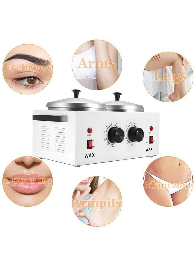 Wax Warmer Double Pot, Professional Electric Heater For Facial, Body, Spa, And Salon, 1.2L Dual Adjustable Temperature With 100 Wooden Craft Sticks, Hair Removal