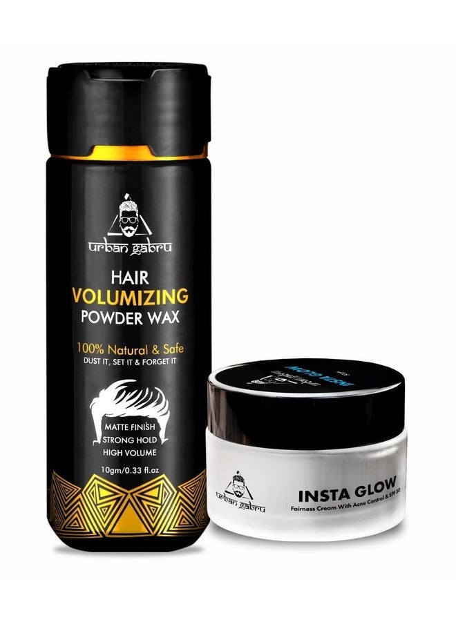 Hair Volumizing Powder 10 Gm & Insta Glow Face Cream 50 Gm - Men'S Grooming Combo Kit