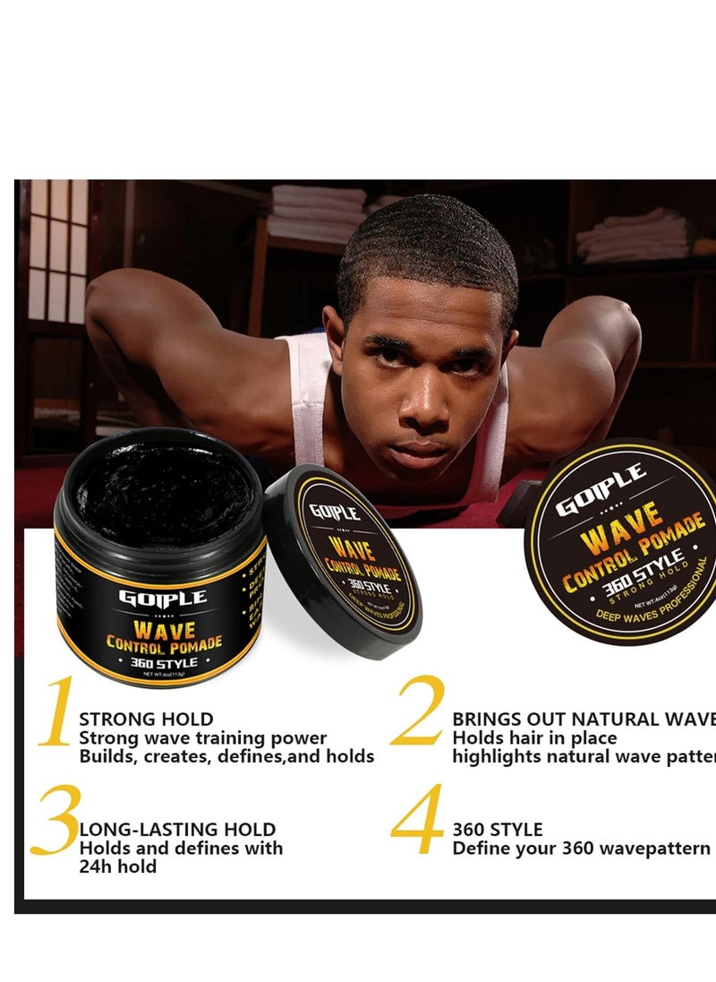 Natural Pomade for Men's Strong Hold and Layered Waves - Easy Wash Hair Cream, Grease for Moisture, Control and Silky Shine 4oz