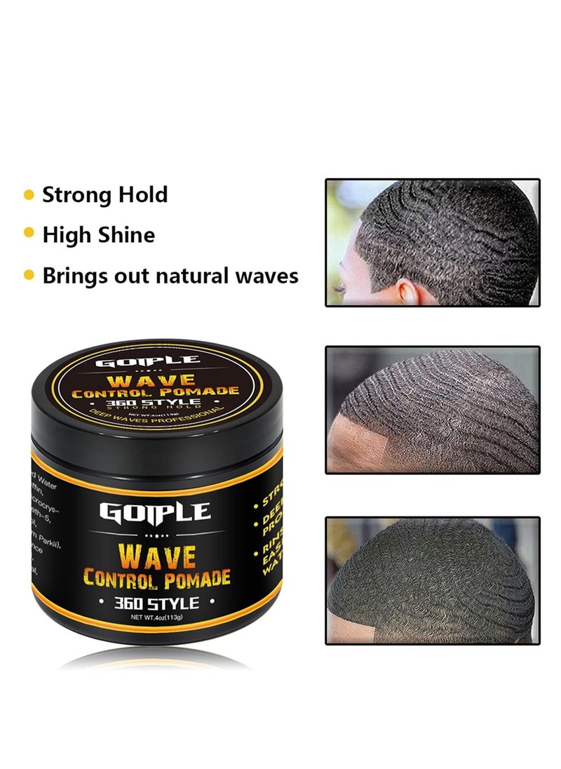 Natural Pomade for Men's Strong Hold and Layered Waves - Easy Wash Hair Cream, Grease for Moisture, Control and Silky Shine 4oz