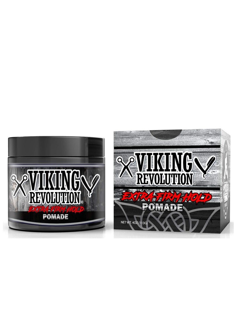 Viking Revolution Extreme Hold Pomade for Men – Style & Finish Your Hair - Extra Firm,Strong Hold & High Shine for Men’s Styling Support - Water Based Male Grooming Product is Easy to Wash Out, 4oz