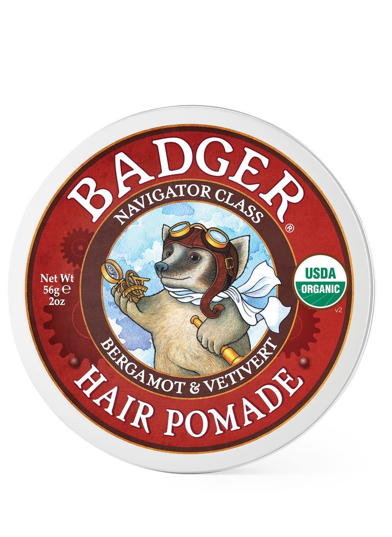 Badger - Hair Pomade, Certified Organic, Medium Hold Hair Pomade with Great Shine, Essential Oils, Mens Hair Pomade, 2oz