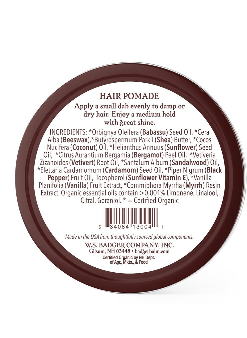 Badger - Hair Pomade, Certified Organic, Medium Hold Hair Pomade with Great Shine, Essential Oils, Mens Hair Pomade, 2oz
