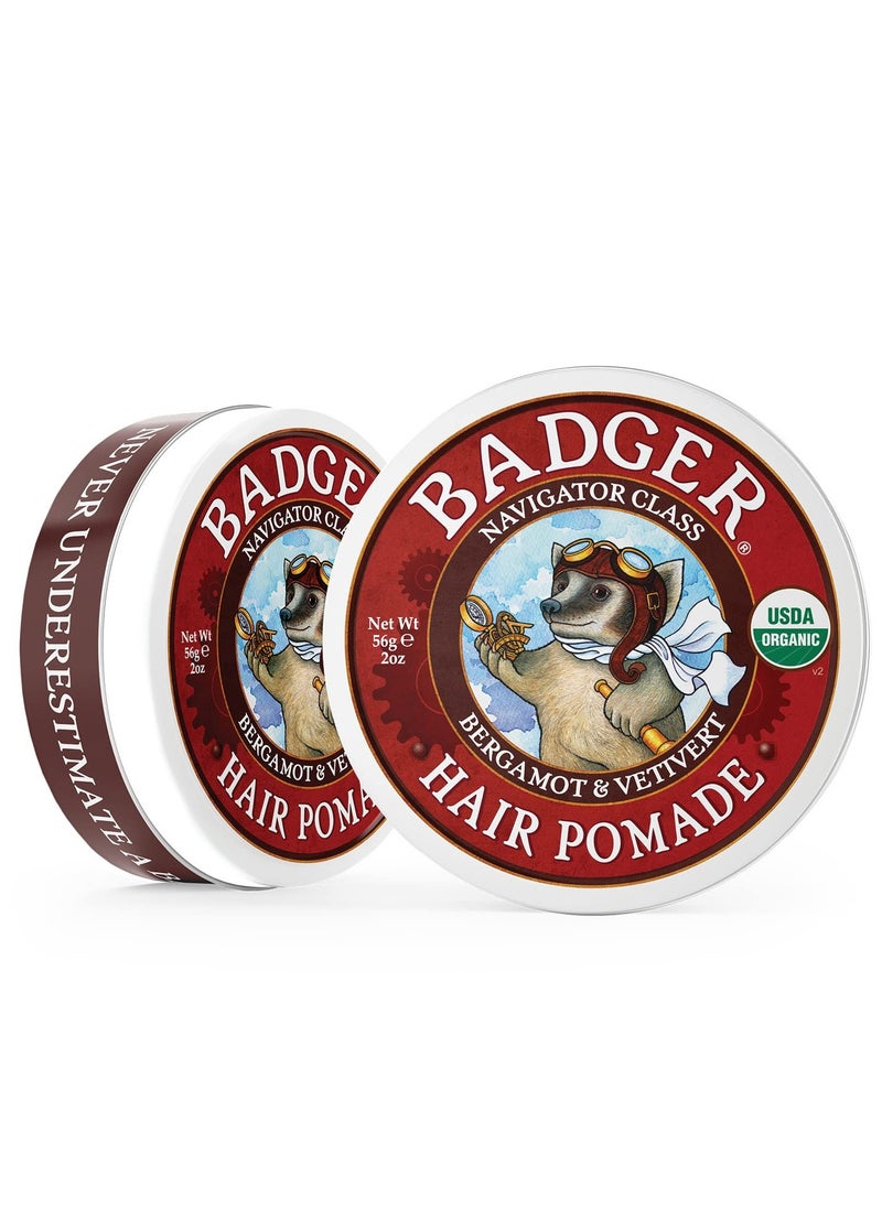 Badger - Hair Pomade, Certified Organic, Medium Hold Hair Pomade with Great Shine, Essential Oils, Mens Hair Pomade, 2oz