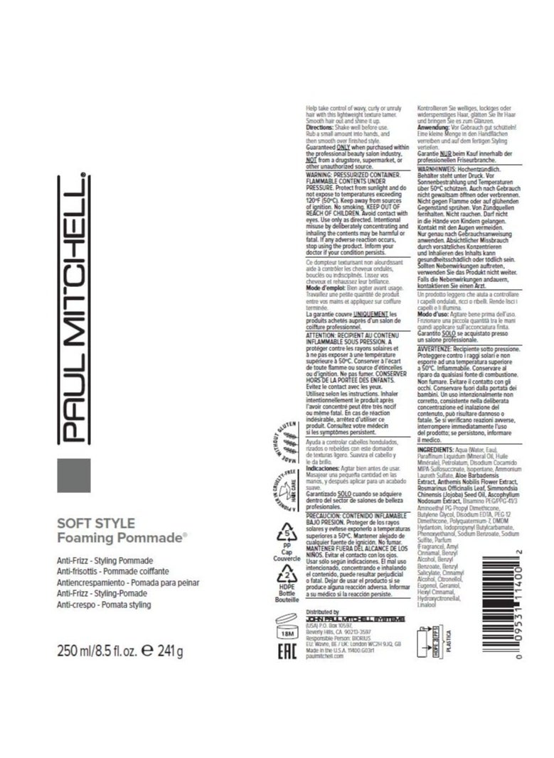 Paul Mitchell Foaming Pommade, Anti-Frizz, Light Hold, For Wavy, Curly + Coarse Hair