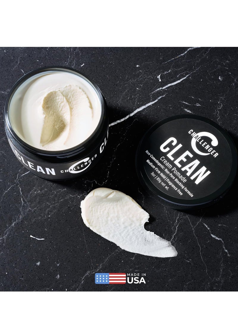 Challenger Fragrance Free Cream Pomade | Non-Comedogenic Styling Product | Unscented Hair Gel | Medium Firm Hold & Clean Ingredients | 3oz