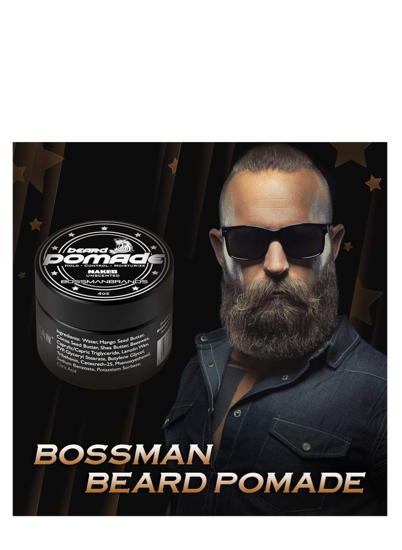 Bossman Hair & Beard Pomade for Men - All Day Hold, Moisturizing with Control – Strong Hold Pomade - Men's Hair Styling Pomade - Made in USA, Natural, For All Hair Types | 4 ounce