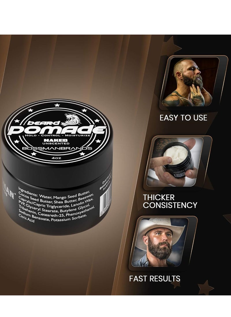 Bossman Hair & Beard Pomade for Men - All Day Hold, Moisturizing with Control – Strong Hold Pomade - Men's Hair Styling Pomade - Made in USA, Natural, For All Hair Types | 4 ounce