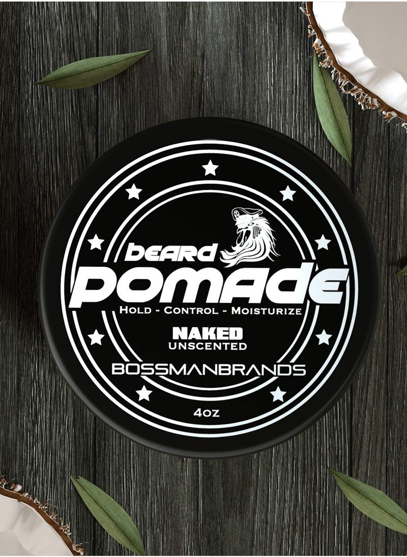 Bossman Hair & Beard Pomade for Men - All Day Hold, Moisturizing with Control – Strong Hold Pomade - Men's Hair Styling Pomade - Made in USA, Natural, For All Hair Types | 4 ounce