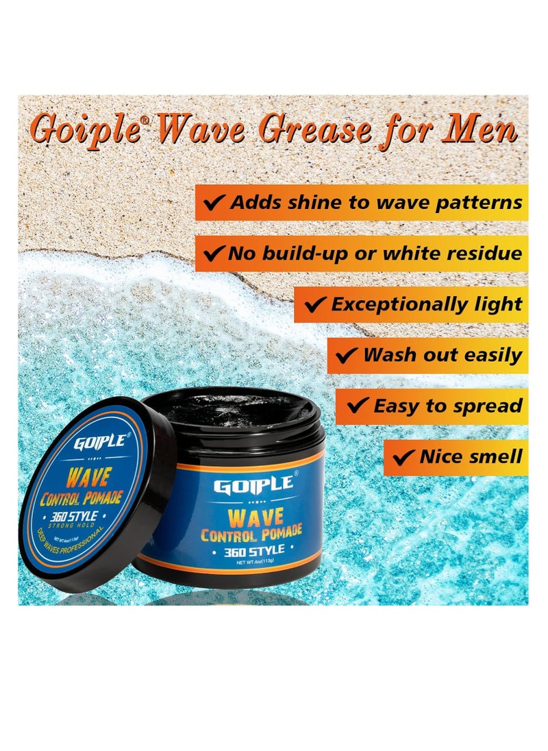 Natural Wave Pomade for Men Strong Hold, Easy Wash 360 Wave Training Hair Cream, Waves Grease for Men Water-Based Hair Cream for Wave, Moisture, Control and Silky Shine, Wave Pomade for Black Men 4ozc