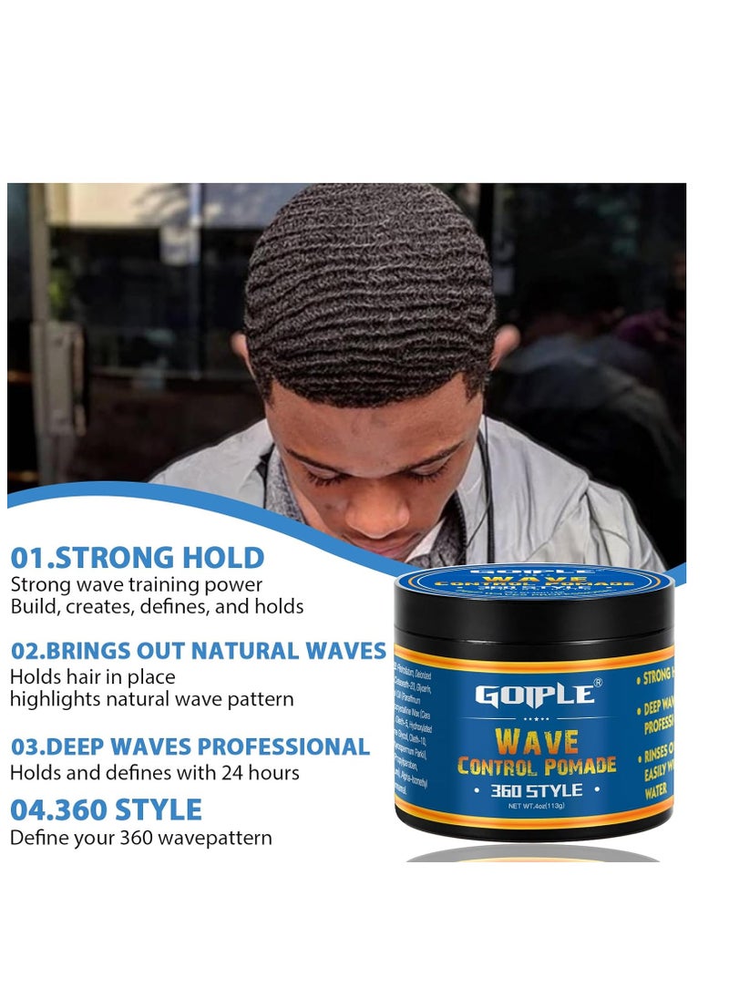 Natural Wave Pomade for Men Strong Hold, Easy Wash 360 Wave Training Hair Cream, Waves Grease for Men Water-Based Hair Cream for Wave, Moisture, Control and Silky Shine, Wave Pomade for Black Men 4ozc