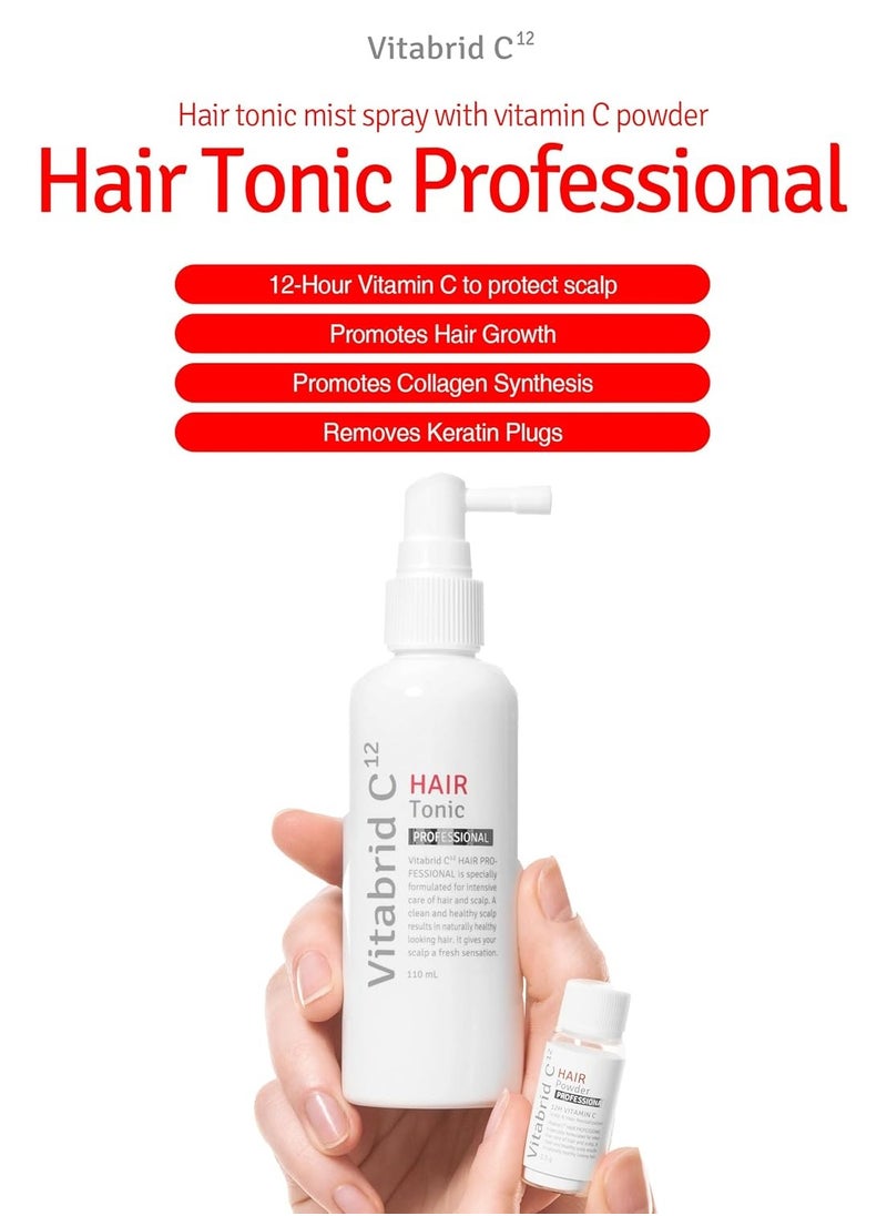 Hair Scalp Tonic Professional- 12 hours Active Vitamin C Powder for Strengthening, Thickening Hair - Hair Loss Relief, Revitalizing Dry Scalp, Sebum Control - Dermatologist Tetsted, 3.72 fl.oz.