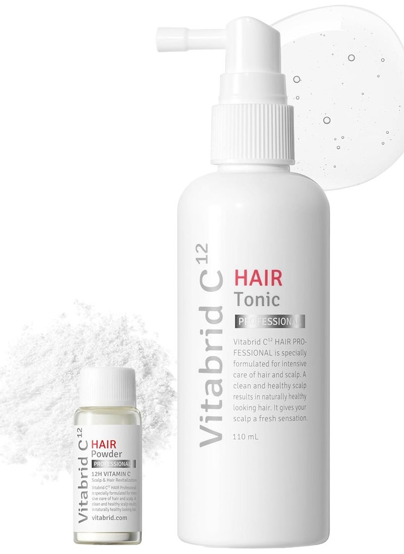 Hair Scalp Tonic Professional- 12 hours Active Vitamin C Powder for Strengthening, Thickening Hair - Hair Loss Relief, Revitalizing Dry Scalp, Sebum Control - Dermatologist Tetsted, 3.72 fl.oz.