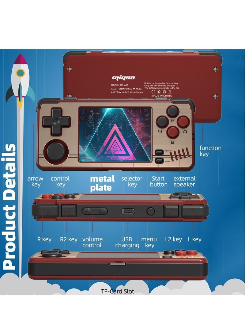 A30 Handheld Game Console 2.8-inch 640*480 IPS Screen 2600mAh Compatible with WiFi Multiplayer Portable Case(Black White)