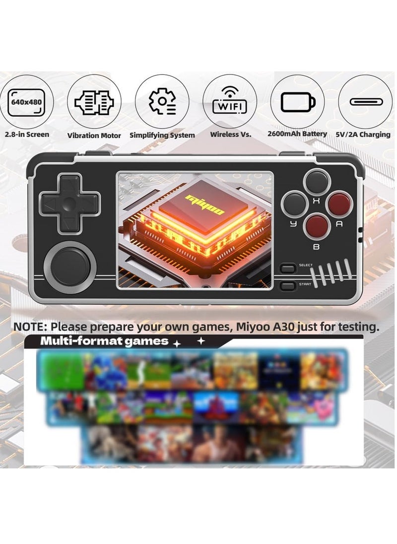 A30 Handheld Game Console 2.8-inch 640*480 IPS Screen 2600mAh Compatible with WiFi Multiplayer Portable Case(Black White)