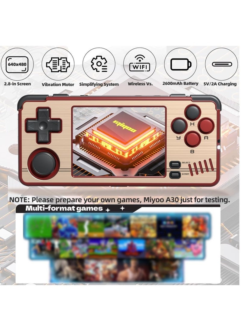 A30 Handheld Game Console 2.8-inch 640*480 IPS Screen 2600mAh Compatible with WiFi Multiplayer Portable Case(Gold Red)