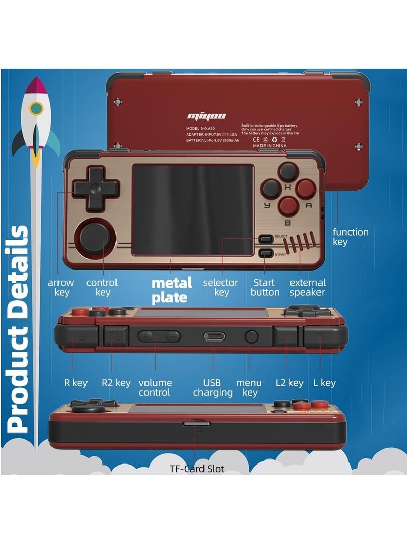 A30 Handheld Game Console 2.8-inch 640*480 IPS Screen 2600mAh Compatible with WiFi Multiplayer Portable Case(Black)