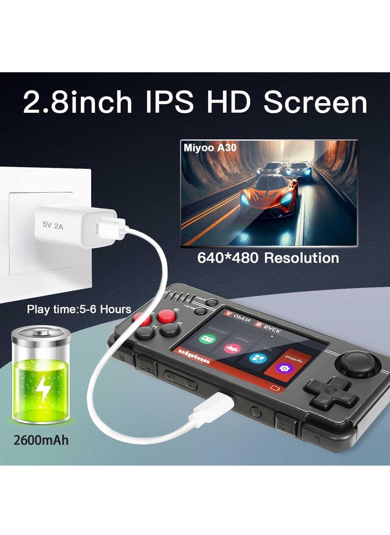A30 Handheld Game Console 2.8-inch 640*480 IPS Screen 2600mAh Compatible with WiFi Multiplayer Portable Case(Black)
