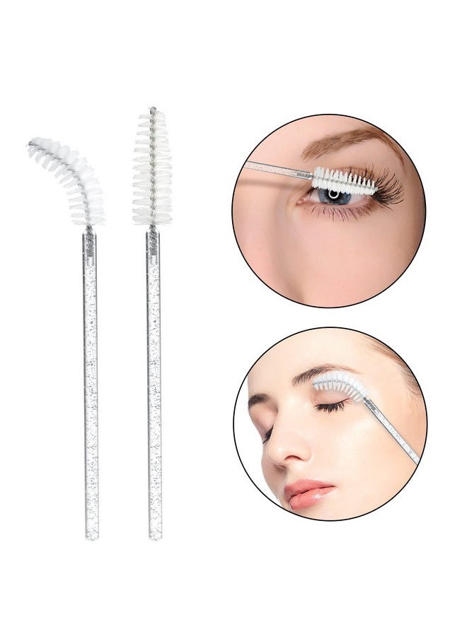 50Pcs Mascara Wands, Crystal White Mascara Brushes, Disposable Eyelash Eyebrow Spoolie Brush, Lash Spoolies For Makeup Eyelash Extensions (White)