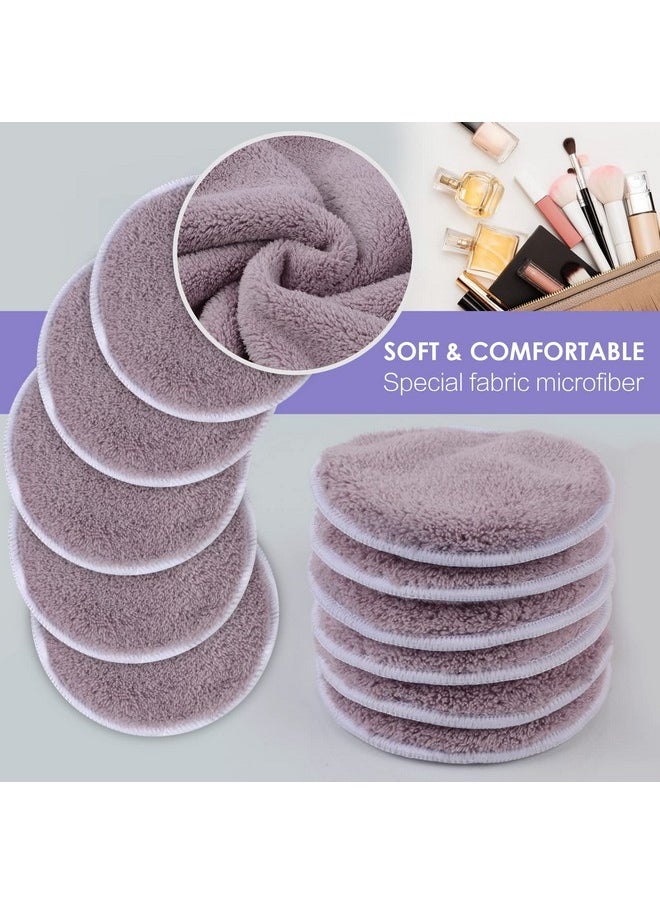 Reusable Makeup Remover Pads For Face,Eye,Lips 16 Pack Microfiber Face Cleansing Gloves Washable With Laundry Bag And Travel Bag Rounds Toner Pads (Round 3.15Inchx16, Dpurple)