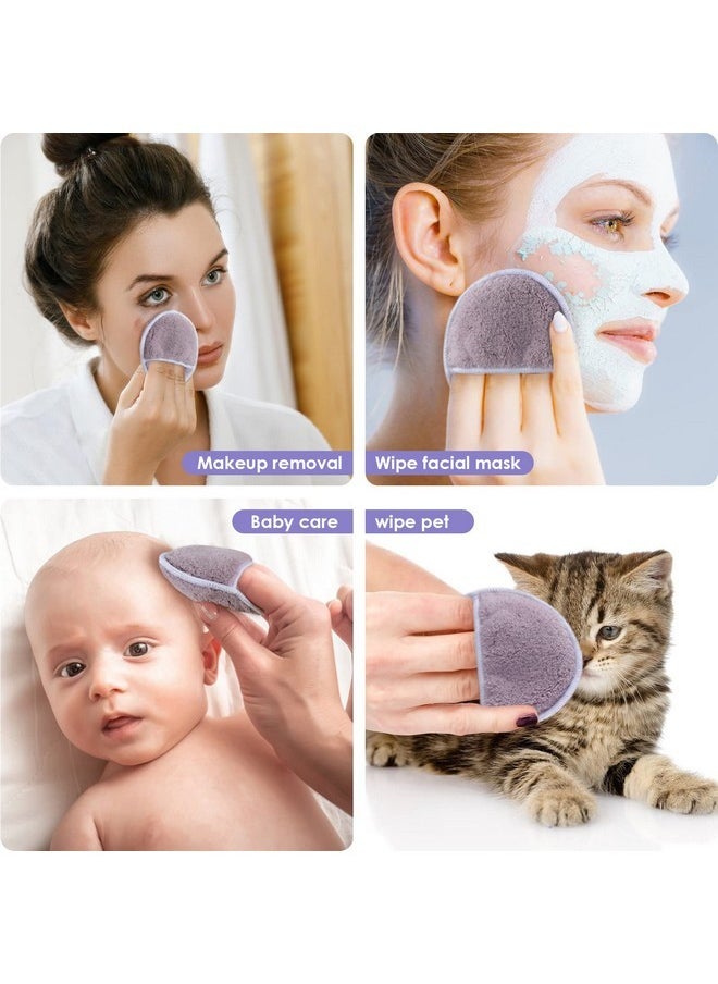 Reusable Makeup Remover Pads For Face,Eye,Lips 16 Pack Microfiber Face Cleansing Gloves Washable With Laundry Bag And Travel Bag Rounds Toner Pads (Round 3.15Inchx16, Dpurple)