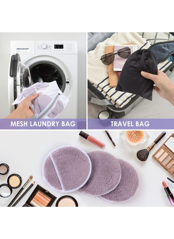 Reusable Makeup Remover Pads For Face,Eye,Lips 16 Pack Microfiber Face Cleansing Gloves Washable With Laundry Bag And Travel Bag Rounds Toner Pads (Round 3.15Inchx16, Dpurple)