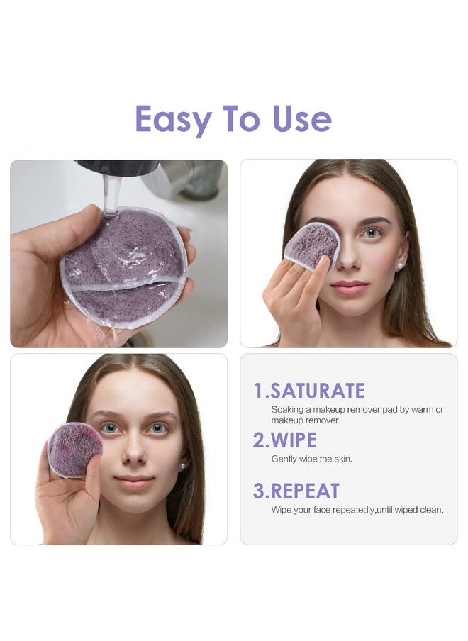 Reusable Makeup Remover Pads For Face,Eye,Lips 16 Pack Microfiber Face Cleansing Gloves Washable With Laundry Bag And Travel Bag Rounds Toner Pads (Round 3.15Inchx16, Dpurple)